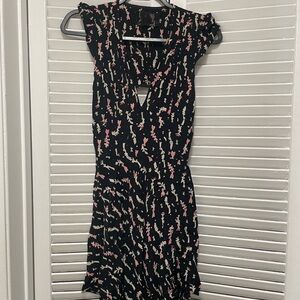 Black Floral Mini Dress – Ruffle Sleeve Cutout Back – Romantic Cottagecore Style